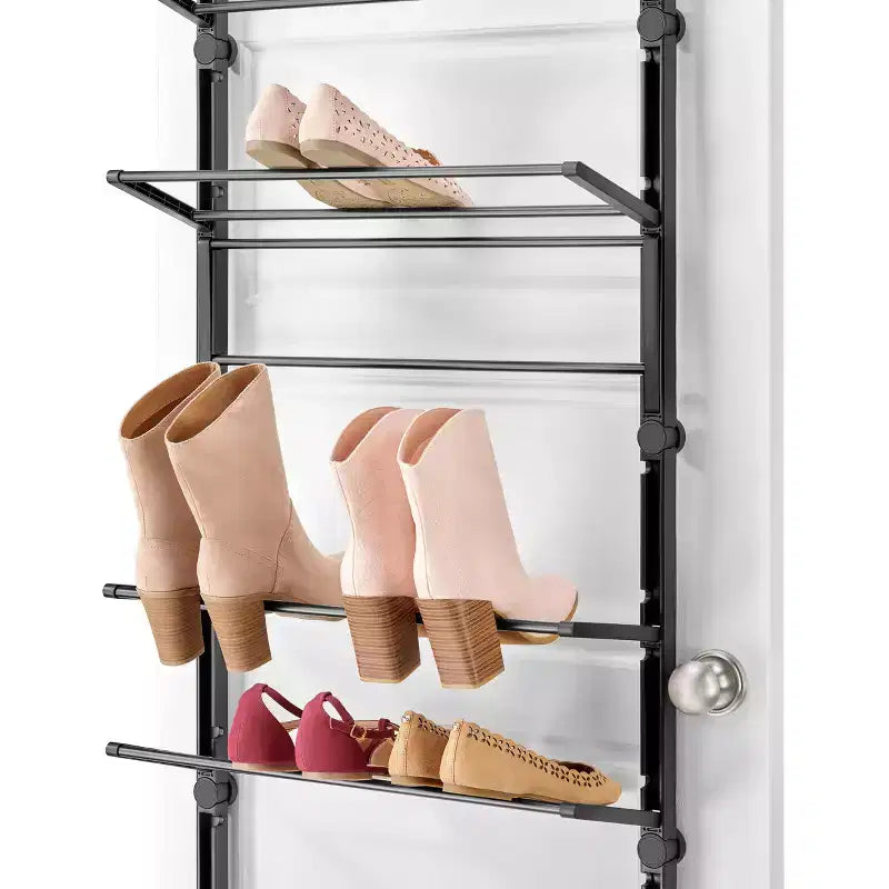 Étagère à chaussures de 8 niveaux noire à suspendre sur une porte, capacité de 24 paires