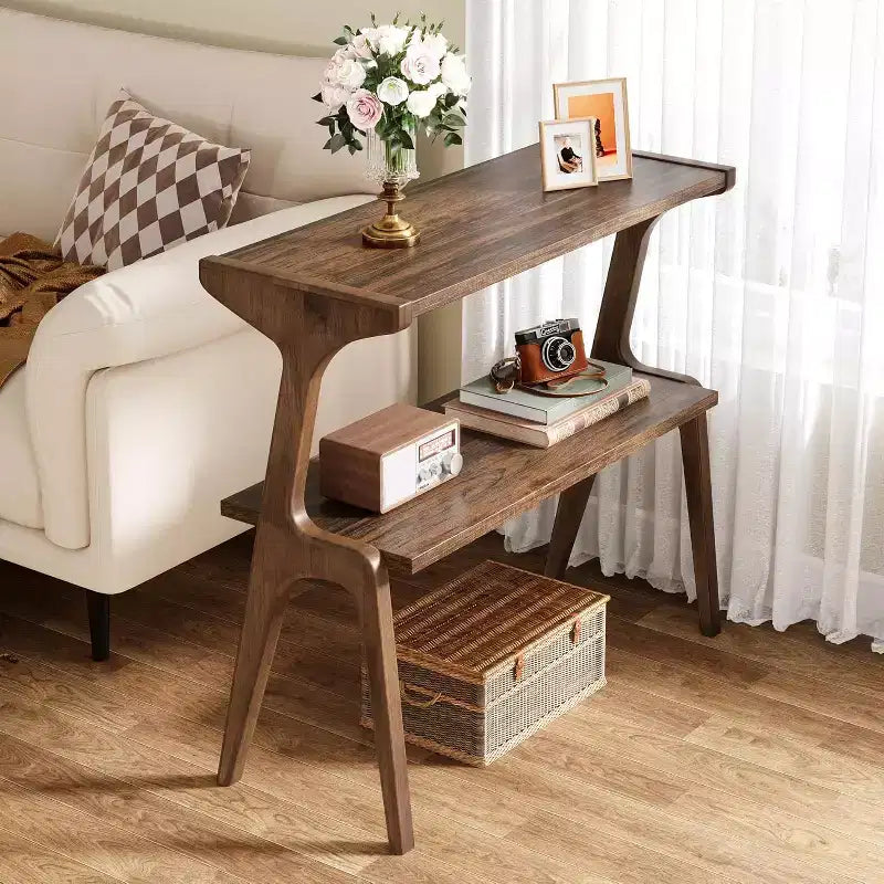 Table d'appoint rustique marron à 2 niveaux – Pour 1 ou 2 personnes