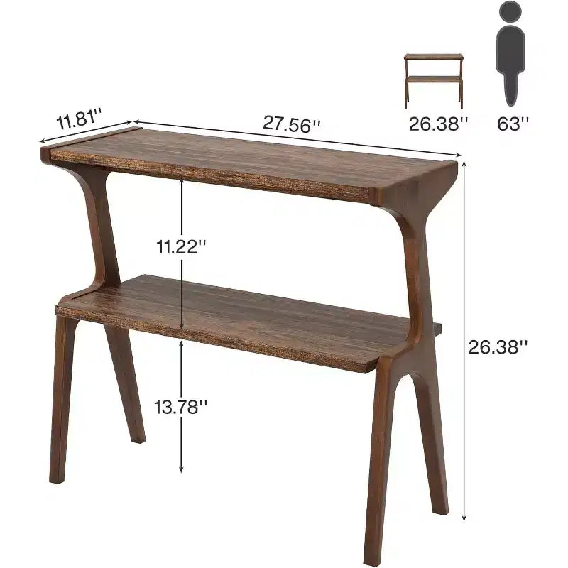 Table d'appoint rustique marron à 2 niveaux – Pour 1 ou 2 personnes