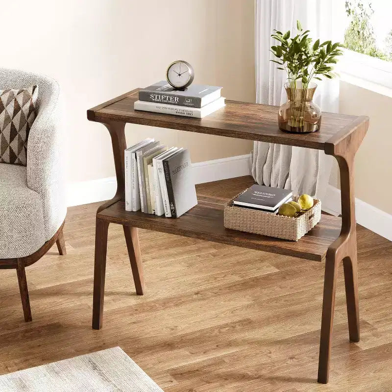 Table d'appoint rustique marron à 2 niveaux – Pour 1 ou 2 personnes