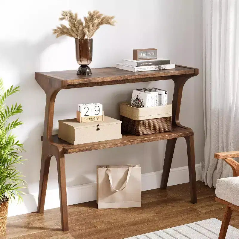 Table d'appoint rustique marron à 2 niveaux – Pour 1 ou 2 personnes
