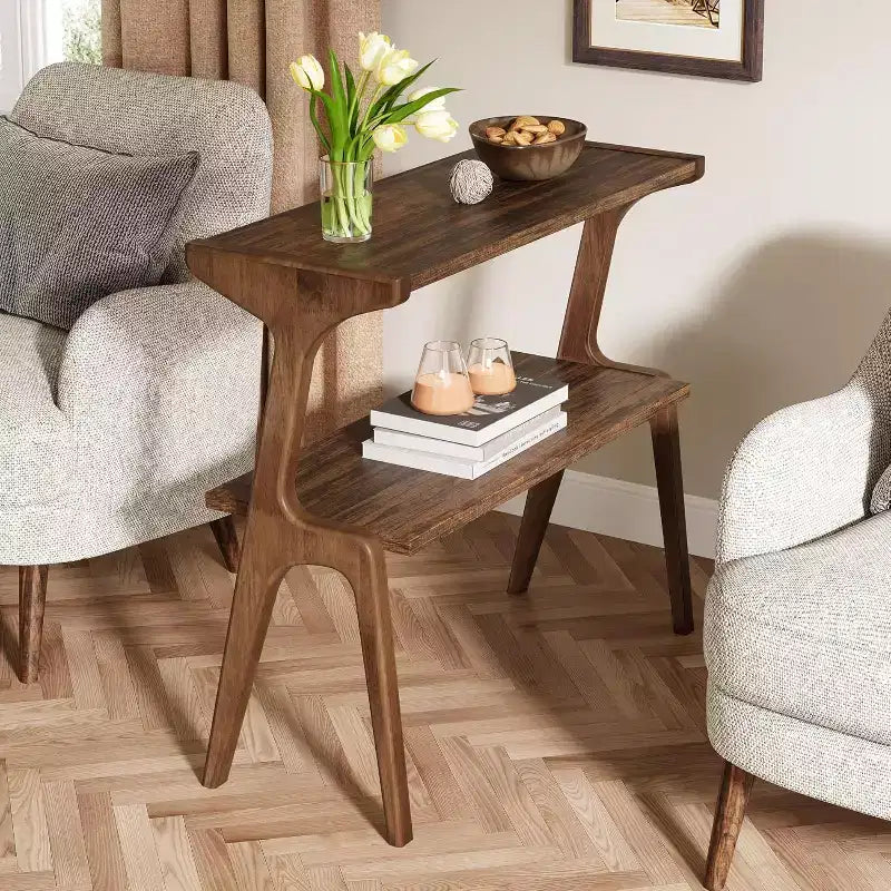 Table d'appoint rustique marron à 2 niveaux – Pour 1 ou 2 personnes