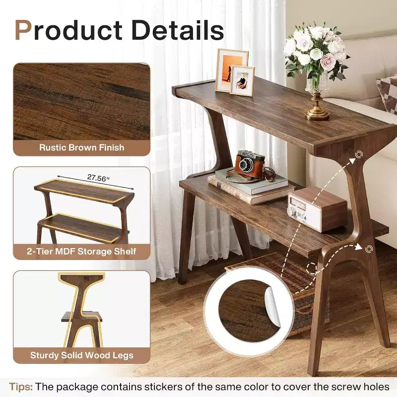 Table d'appoint rustique marron à 2 niveaux – Pour 1 ou 2 personnes