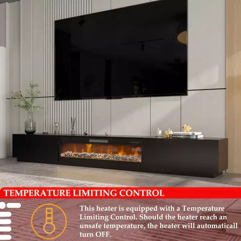 Meuble TV noir/blanc avec cheminée en option, convient aux téléviseurs jusqu'à 100", 2 styles