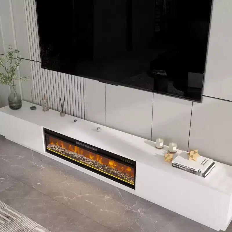 Meuble TV noir/blanc avec cheminée en option, convient aux téléviseurs jusqu'à 100", 2 styles