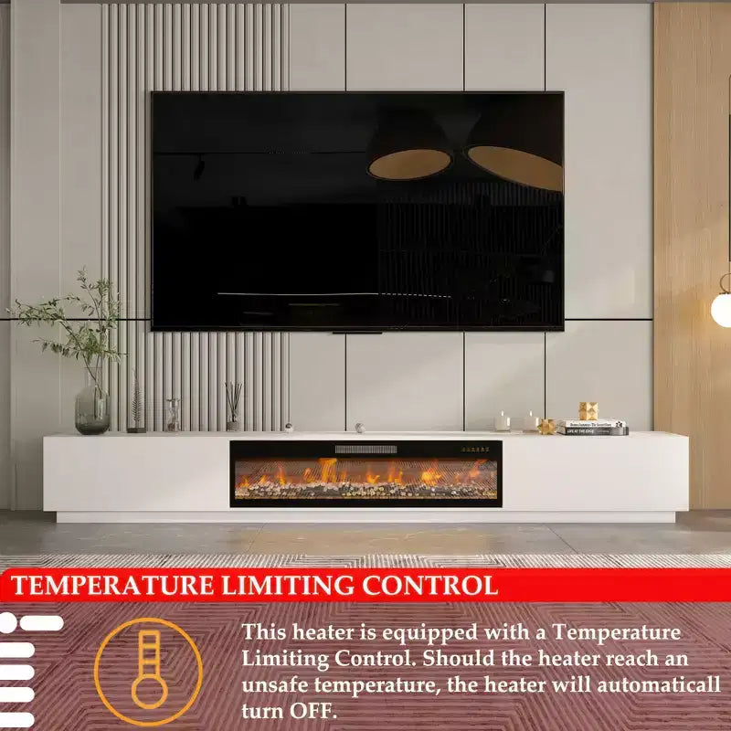 Meuble TV noir/blanc avec cheminée en option, convient aux téléviseurs jusqu'à 100", 2 styles