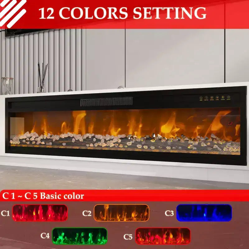Meuble TV noir/blanc avec cheminée en option, convient aux téléviseurs jusqu'à 100", 2 styles