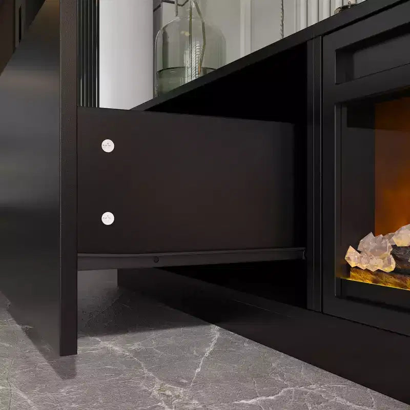 Meuble TV noir/blanc avec cheminée en option, convient aux téléviseurs jusqu'à 100", 2 styles
