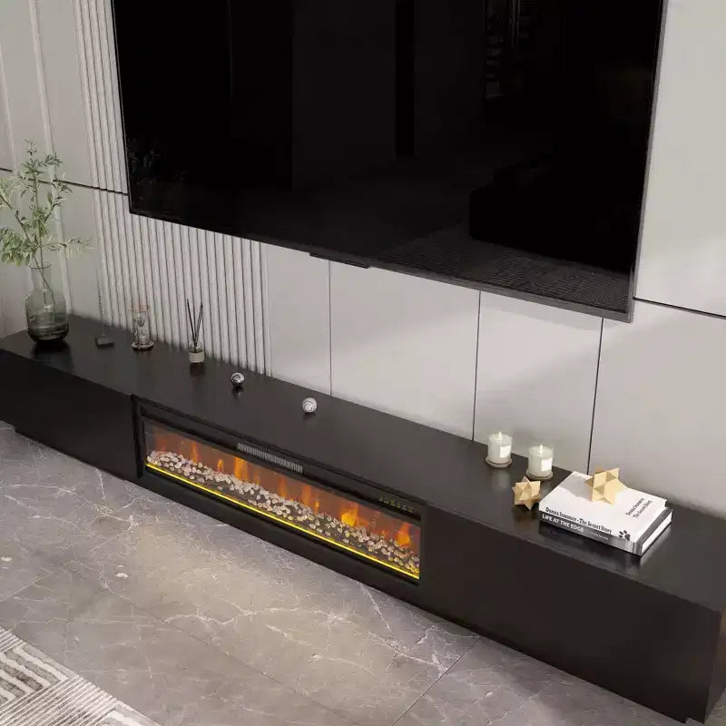 Meuble TV noir/blanc avec cheminée en option, convient aux téléviseurs jusqu'à 100", 2 styles