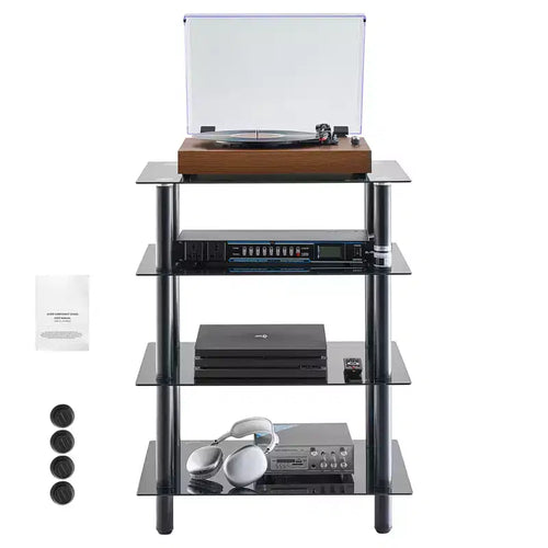 VEVOR 4-Tier AV Media Stand, Audio/Video Stand with Strengthened Tempered Glass Shevles for DVD/Cable Boxes/Games Consoles, Height Adjustable