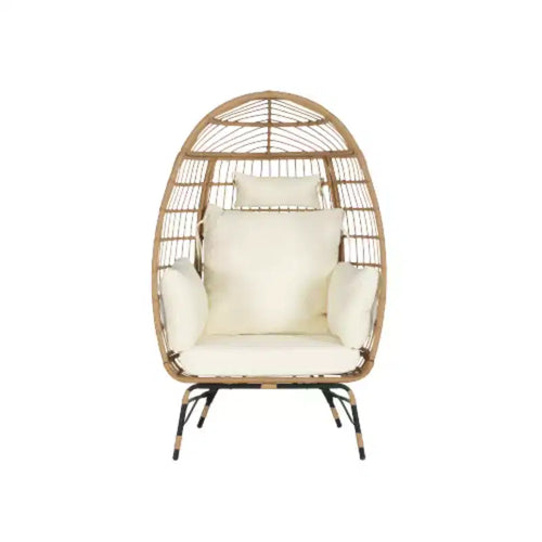Fauteuil suspendu en rotin beige/bleu/gris, intérieur/extérieur, 1 place, capacité de 272 kg