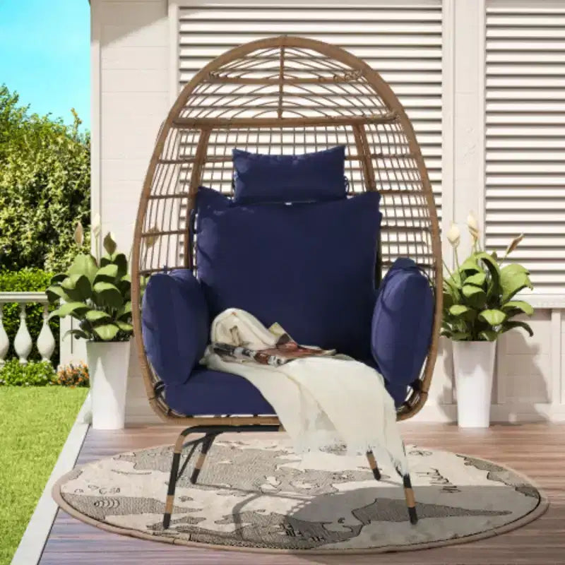 Fauteuil suspendu en rotin beige/bleu/gris, intérieur/extérieur, 1 place, capacité de 272 kg
