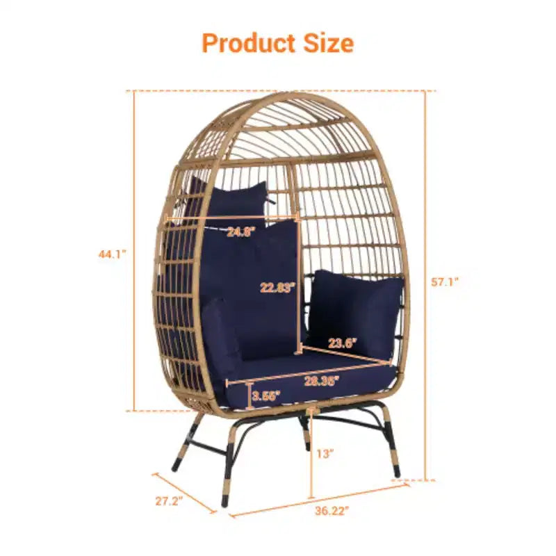 Fauteuil suspendu en rotin beige/bleu/gris, intérieur/extérieur, 1 place, capacité de 272 kg