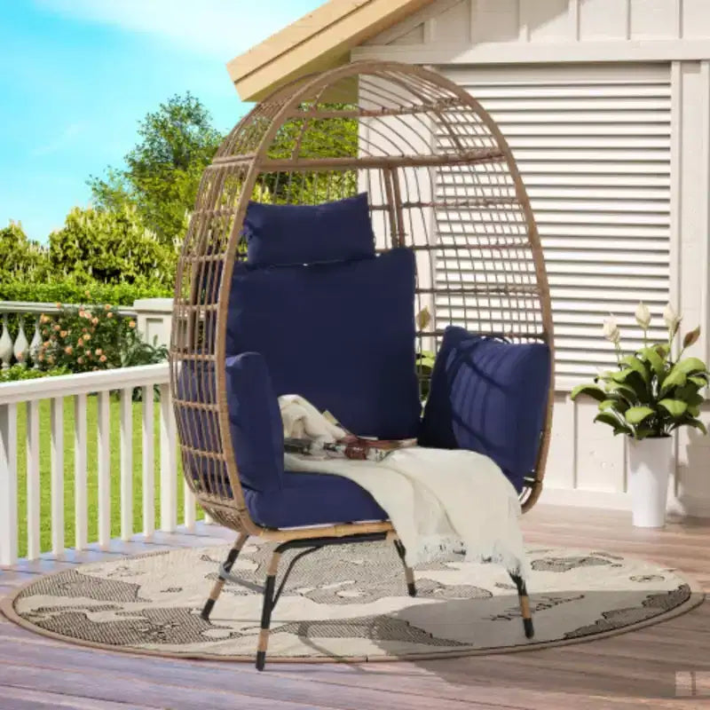 Fauteuil suspendu en rotin beige/bleu/gris, intérieur/extérieur, 1 place, capacité de 272 kg