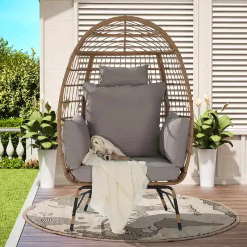 Fauteuil suspendu en rotin beige/bleu/gris, intérieur/extérieur, 1 place, capacité de 272 kg