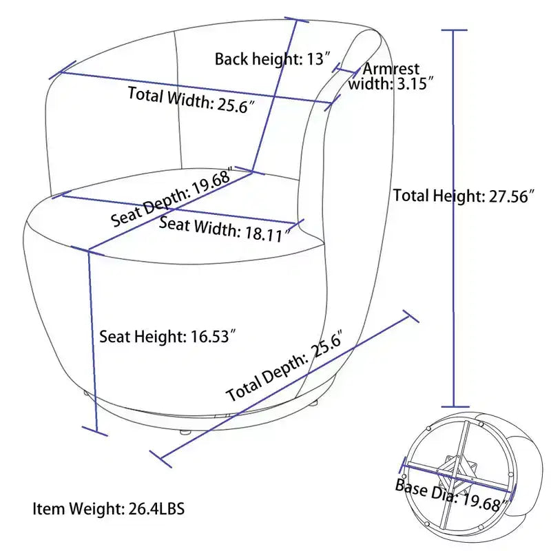 Fauteuil pivotant rond en velours – Multicolore, 1 place