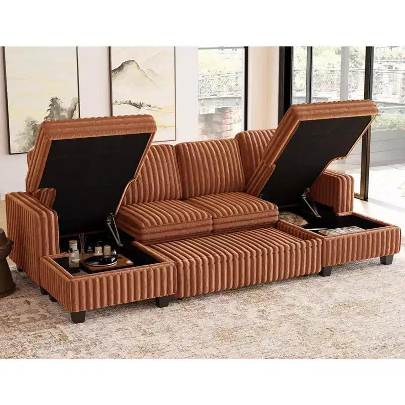Canapé modulable convertible 2 places en velours côtelé noir/rouge/blanc avec chaise de rangement