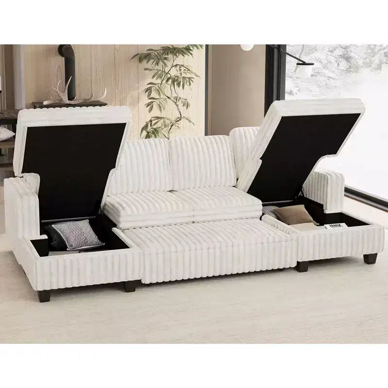 Canapé modulable convertible 2 places en velours côtelé noir/rouge/blanc avec chaise de rangement
