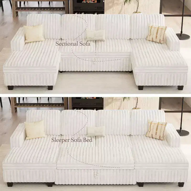 Canapé modulable convertible 2 places en velours côtelé noir/rouge/blanc avec chaise de rangement