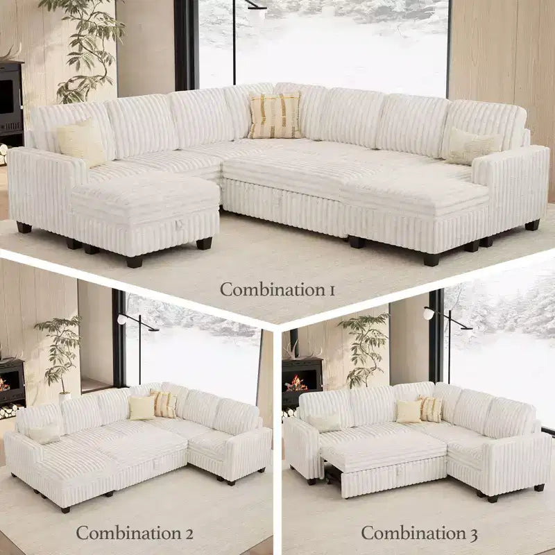 Canapé modulable convertible 2 places en velours côtelé noir/rouge/blanc avec chaise de rangement