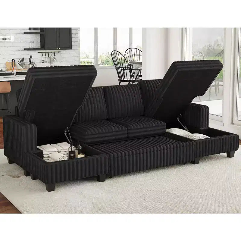 Canapé modulable convertible 2 places en velours côtelé noir/rouge/blanc avec chaise de rangement