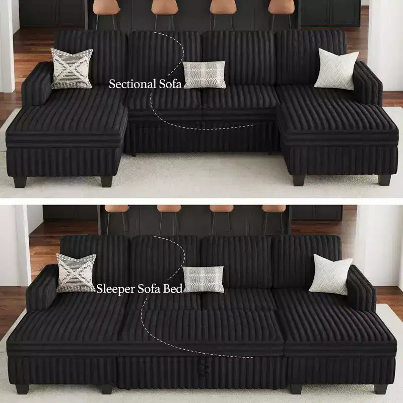 Canapé modulable convertible 2 places en velours côtelé noir/rouge/blanc avec chaise de rangement