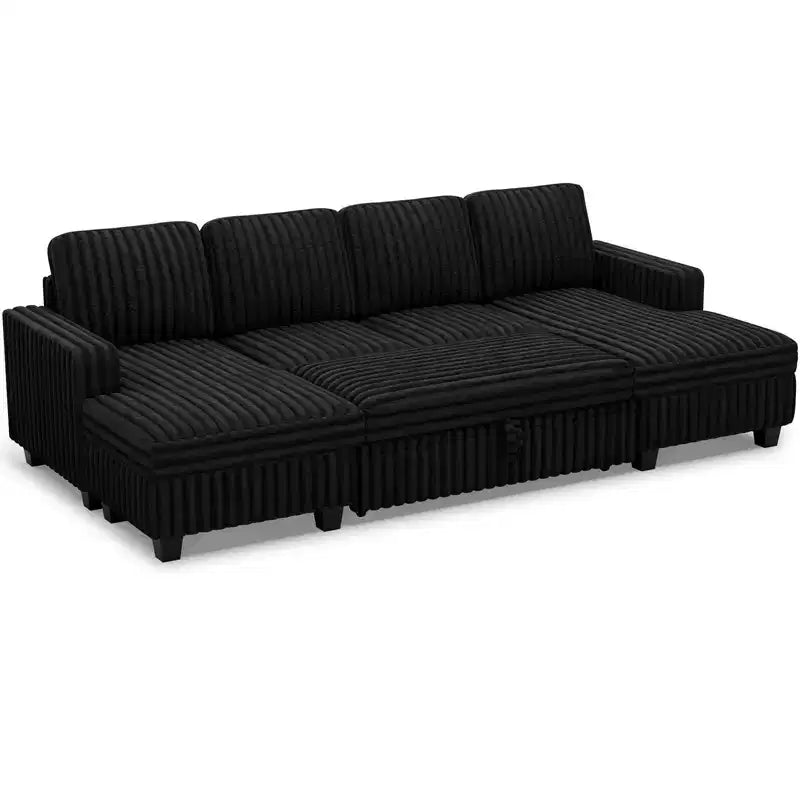 Canapé modulable convertible 2 places en velours côtelé noir/rouge/blanc avec chaise de rangement