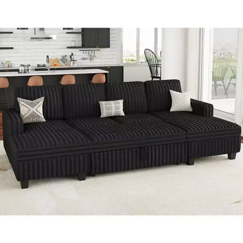 Belffin Modular Sectional Sleeper Sofa with Pull Out Couch Bed Corduroy Double Chaise with Storage