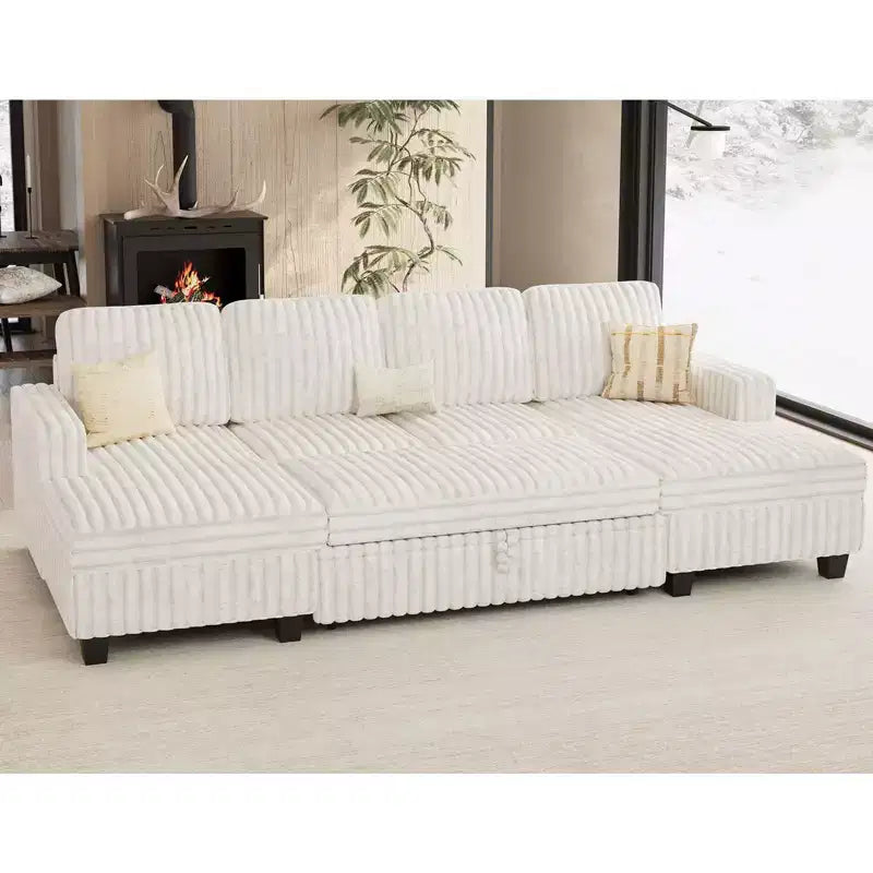 Canapé modulable convertible 2 places en velours côtelé noir/rouge/blanc avec chaise de rangement