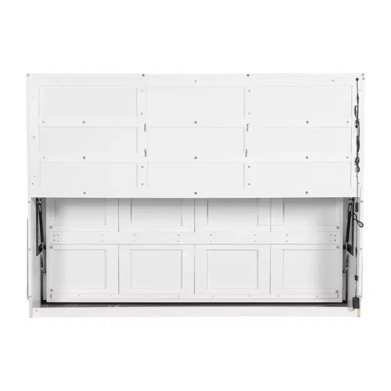 Lit escamotable Brown Wood Murphy avec canapé et lumières LED – Grand lit, 2 places