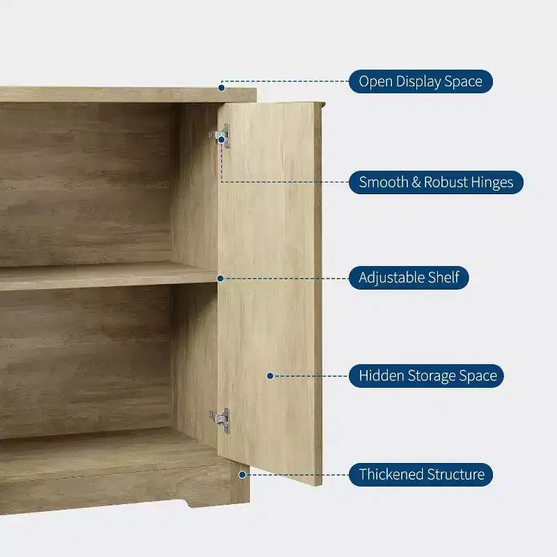 Buffet cannelé en bois antique/naturel, 4 portes, montage par 1 personne