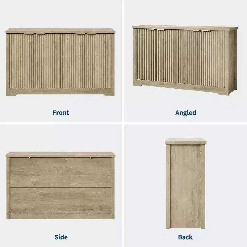 Buffet cannelé en bois antique/naturel, 4 portes, montage par 1 personne