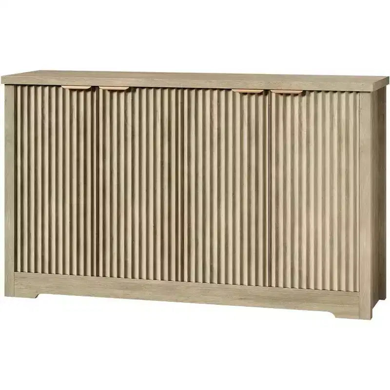 Buffet cannelé en bois antique/naturel, 4 portes, montage par 1 personne