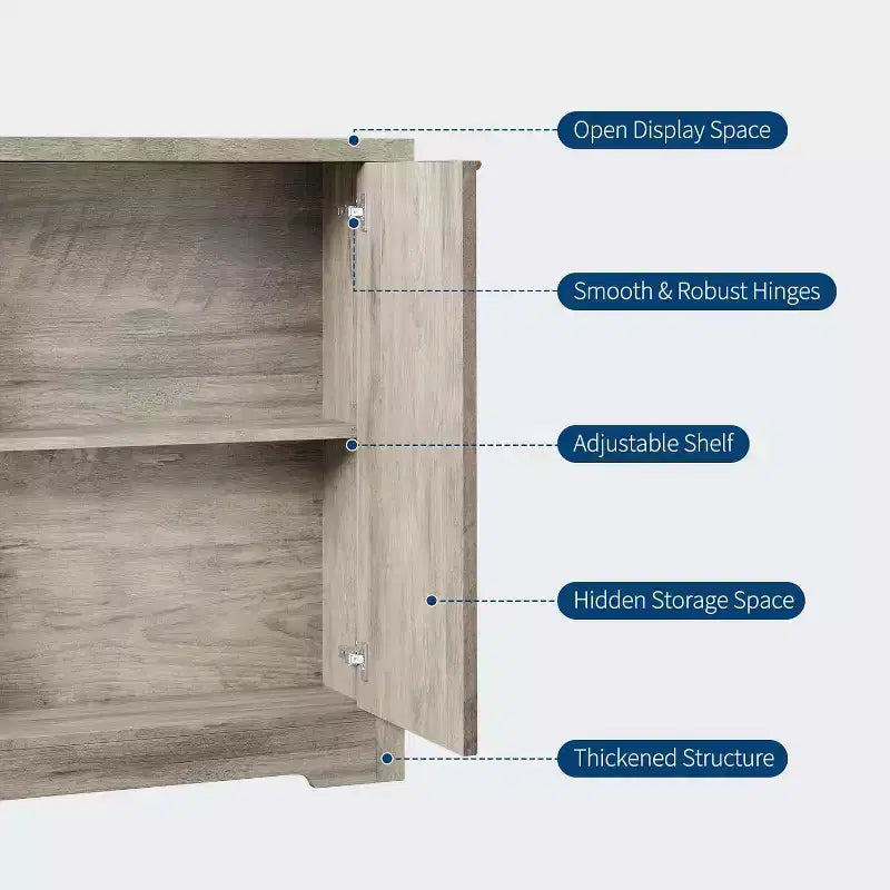 Buffet cannelé en bois antique/naturel, 4 portes, montage par 1 personne