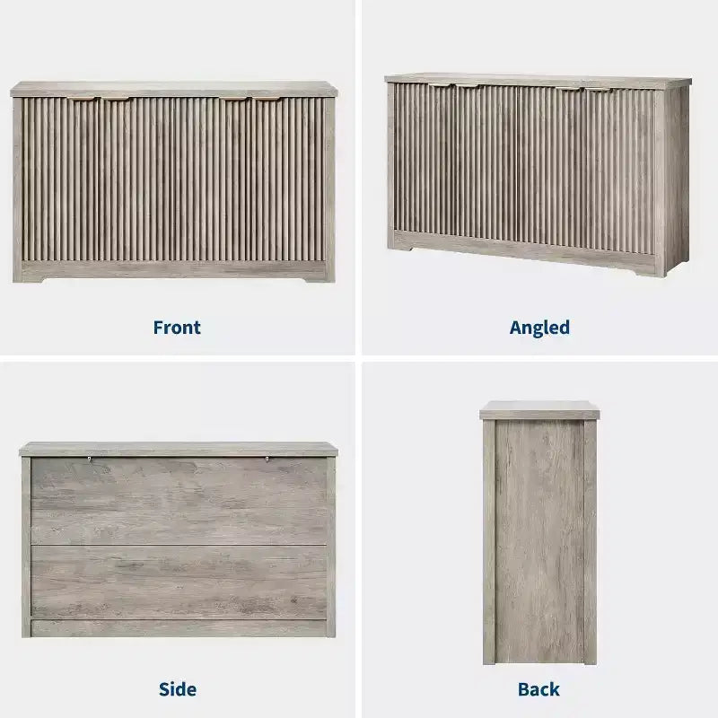 Buffet cannelé en bois antique/naturel, 4 portes, montage par 1 personne