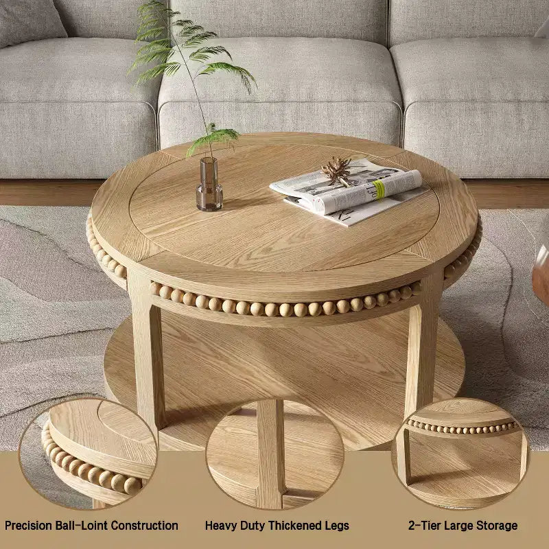 Table basse ronde à 2 niveaux Noir / Naturel / Noyer, 1 place