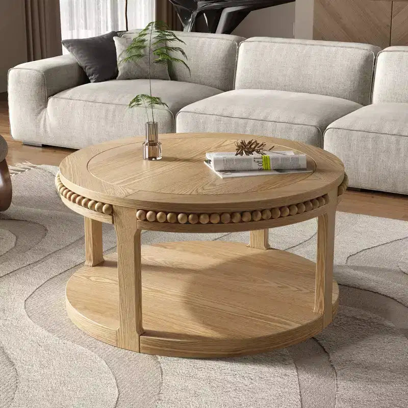 Table basse ronde à 2 niveaux Noir / Naturel / Noyer, 1 place