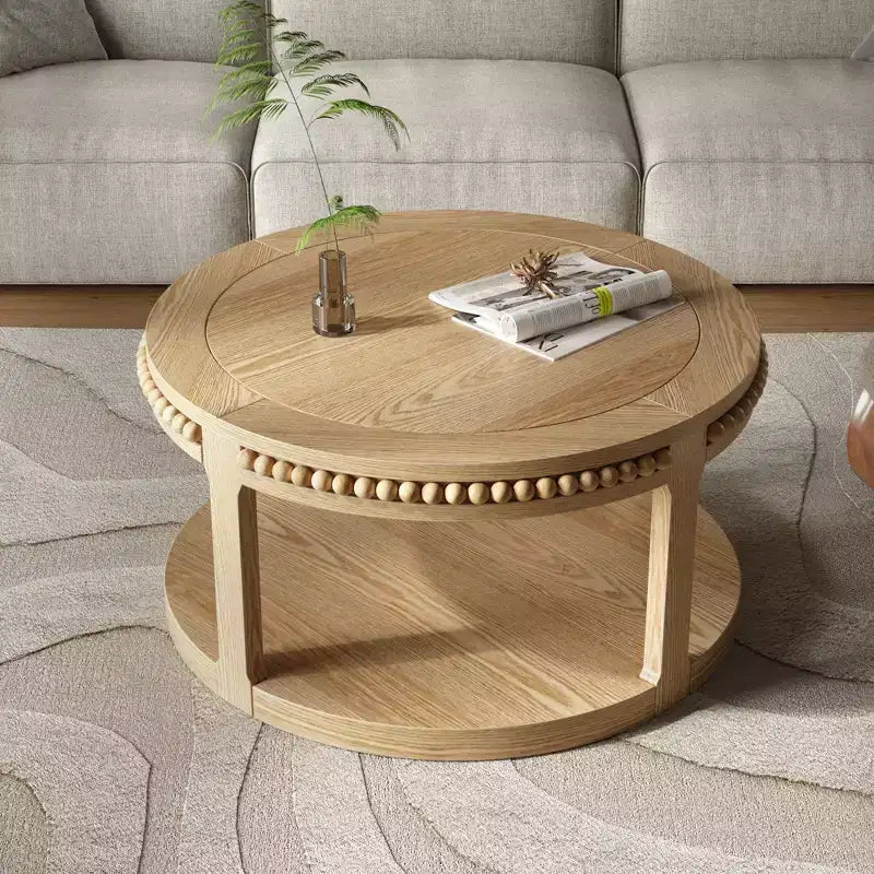 Table basse ronde à 2 niveaux Noir / Naturel / Noyer, 1 place