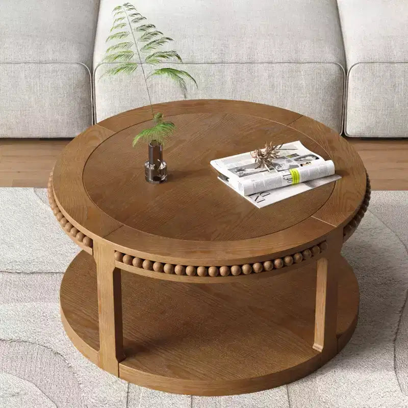 Table basse ronde à 2 niveaux Noir / Naturel / Noyer, 1 place