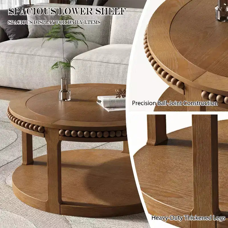 Table basse ronde à 2 niveaux Noir / Naturel / Noyer, 1 place