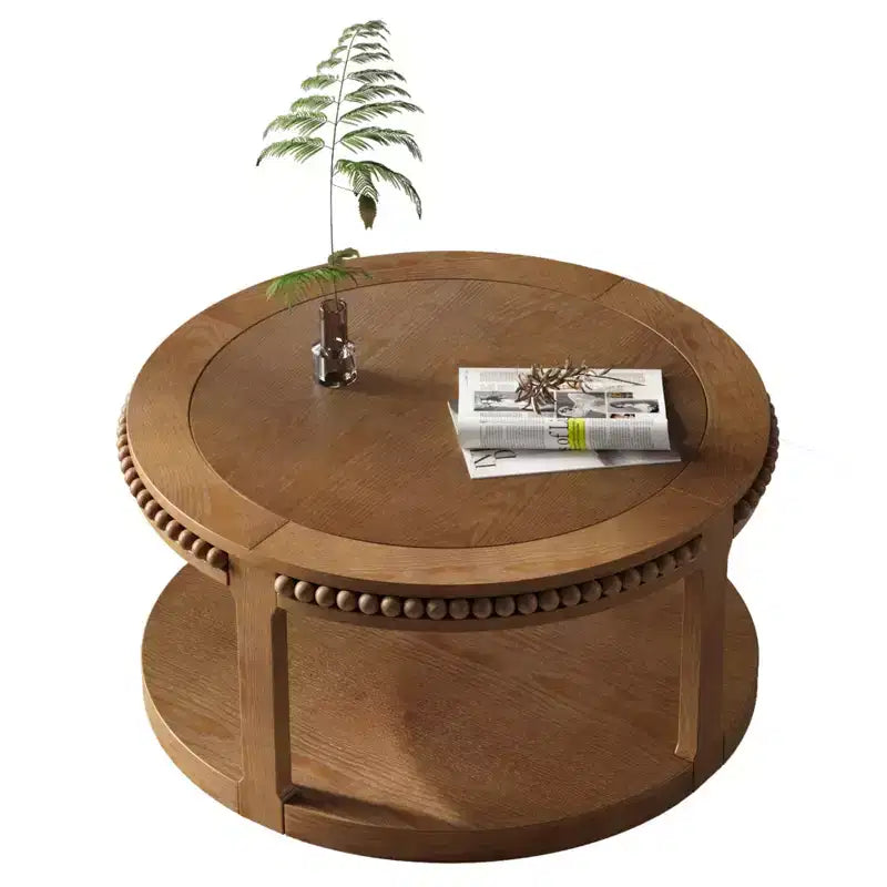 Table basse ronde à 2 niveaux Noir / Naturel / Noyer, 1 place
