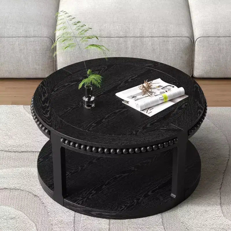 Table basse ronde à 2 niveaux Noir / Naturel / Noyer, 1 place