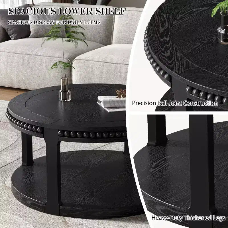 Table basse ronde à 2 niveaux Noir / Naturel / Noyer, 1 place