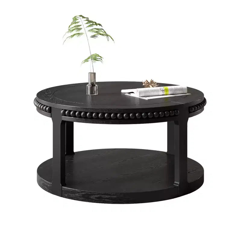 Table basse ronde à 2 niveaux Noir / Naturel / Noyer, 1 place