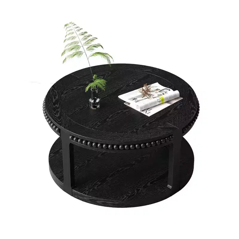 Table basse ronde à 2 niveaux Noir / Naturel / Noyer, 1 place