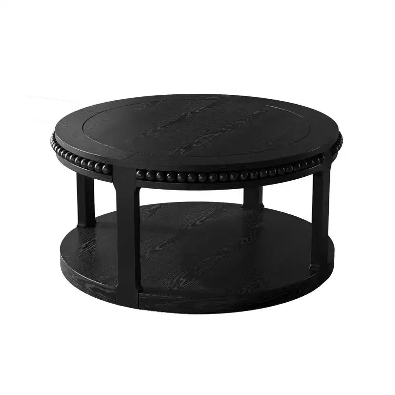 Table basse ronde à 2 niveaux Noir / Naturel / Noyer, 1 place