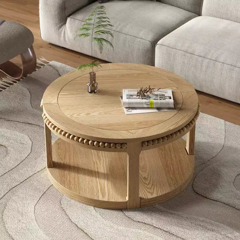 Table basse ronde à 2 niveaux Noir / Naturel / Noyer, 1 place