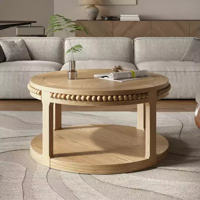 Table basse ronde à 2 niveaux Noir / Naturel / Noyer, 1 place
