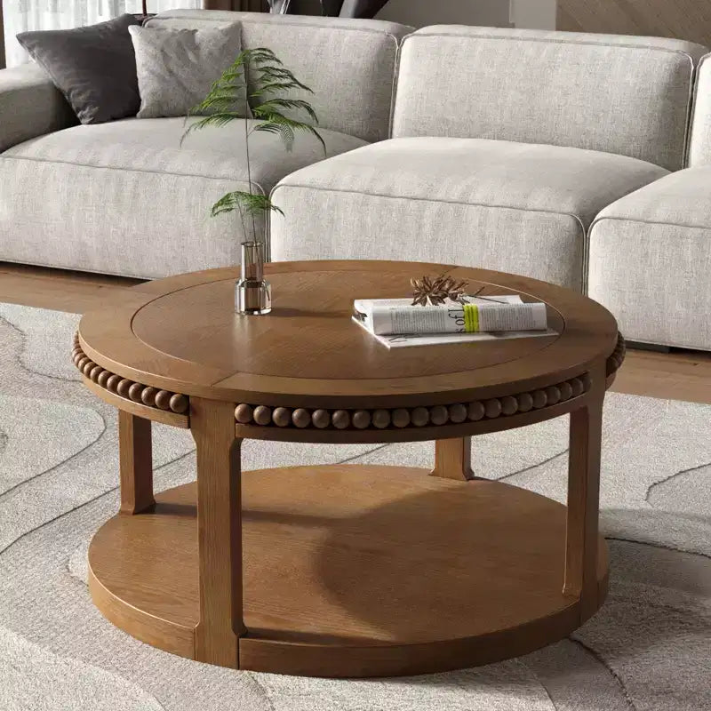 Table basse ronde à 2 niveaux Noir / Naturel / Noyer, 1 place