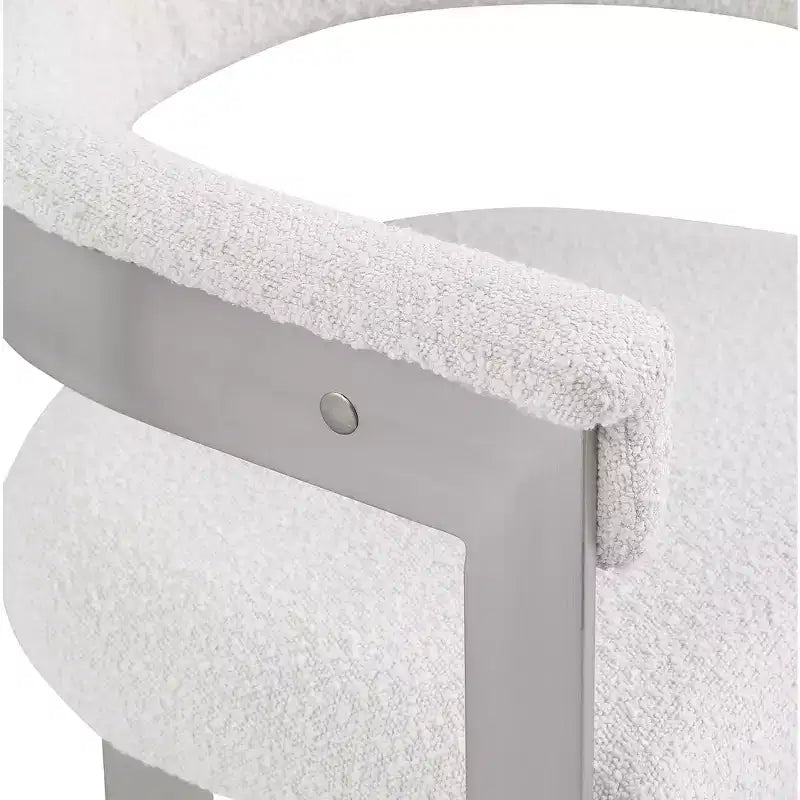 Chaise de salle à manger en tissu bouclé noir/crème, chrome brossé, lot de 2